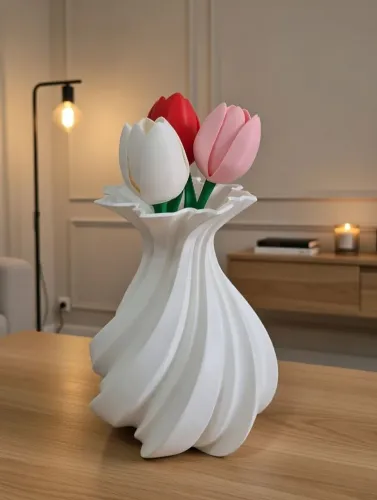 Kit Vaso 3D espiral com Tulipas Coloridas 