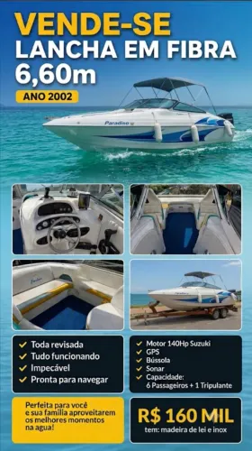 Lancha Fibra 6,60m Motor Suzuki 140HP