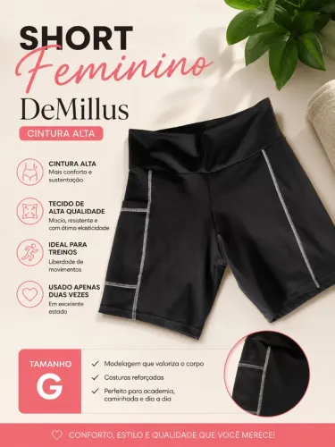 Short e DeMillus, cintura alta, preto, pesponto tamanho G
