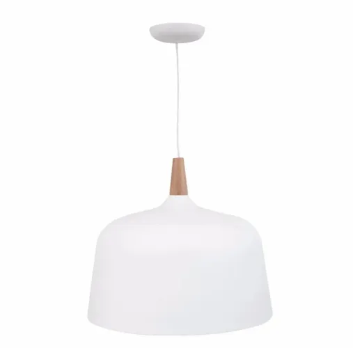 Luminária Pendente Estilo Nórdico Branca com Madeira - 50cm