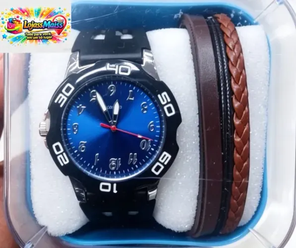 KIT RELÓGIO MASCULINO + PULSEIRAS