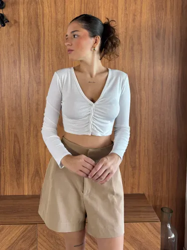 Cropped Manga Longa Branco Zara Tamanho P