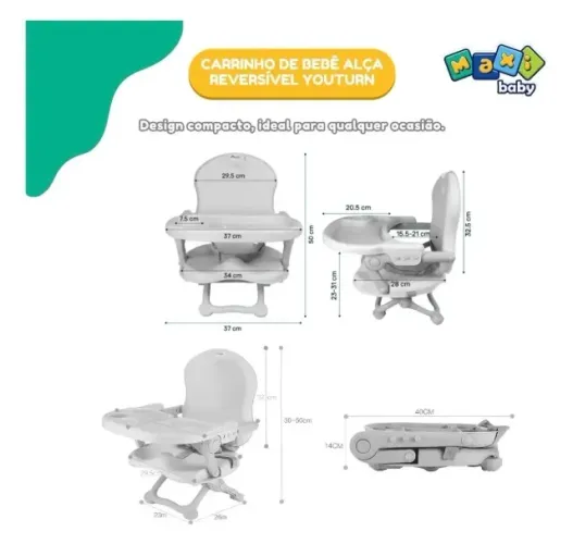 Cadeirinha De Alimentação Portátil P/Bebê Zip Cinza