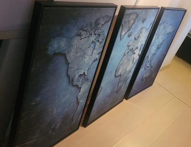 Oferta ? QUADROS DECORATIVOS MAPA-MÚNDI - TRÍPTICO (3 PEÇAS)