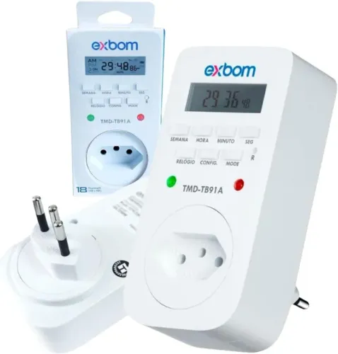 Temporizador Exbom Digital Programável Bivolt - Timer Elétrico Tomada, Economia de Energia