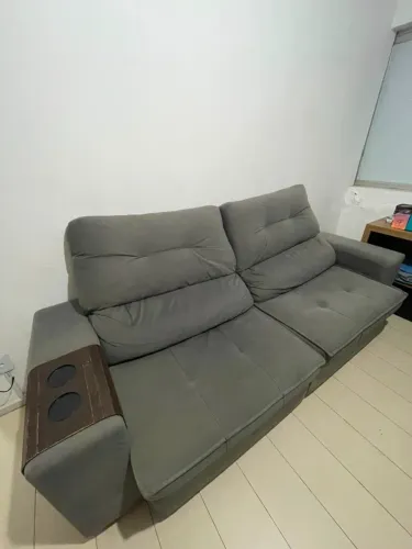 Sofá Retrátil com Baú 3 Lugares Cinza