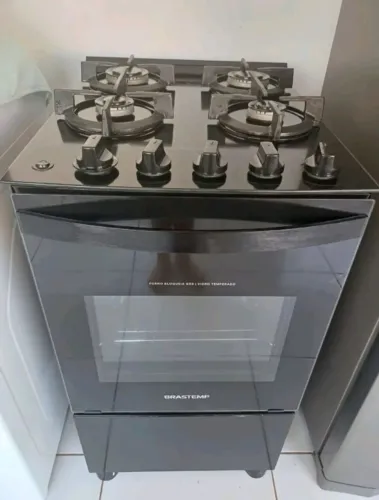 FOGÃO BRASTEMP 4 BOCAS PRETO MESA DE VIDRO 