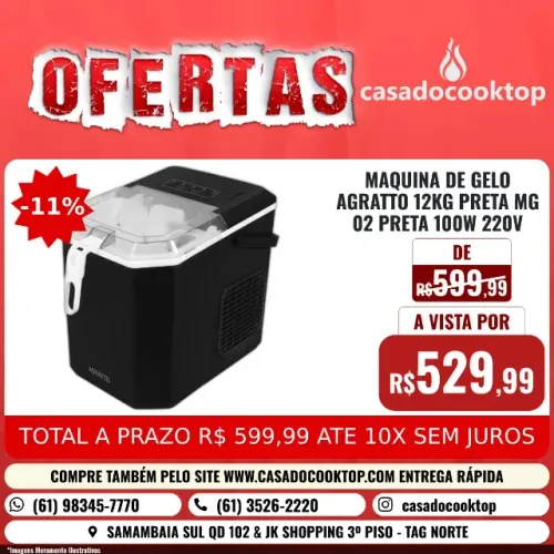 MAQUINA DE GELO AGRATTO 12KG PRETA MG-02 PRETA 100W 220V