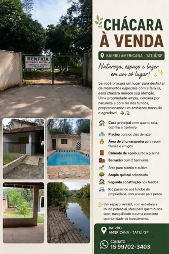 Excelente chácara de 800 m² no Bairro Americana em Tatuí/SP