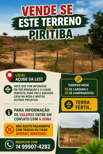 Vendo este terreno em PIRITIBA