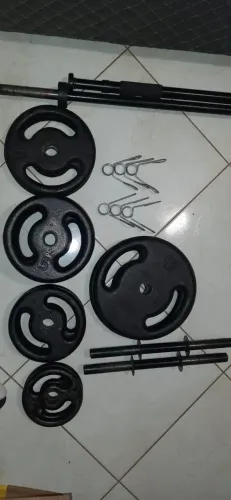 Anilhas de academia + brinde 3 barras e presilhas