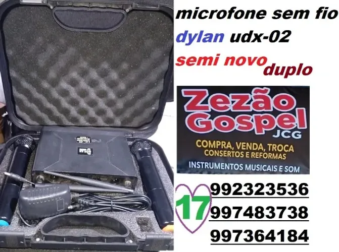 microfone dylan sem fio udx-02 semi novo 230,rs com 2 mic