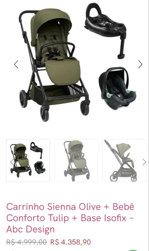 CARRINHO DE BEBÊ SIENNA ABC DESIGN - KIT COMPLETO COM MOISÉS