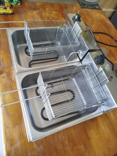 Fritadeira Elétrica Industrial Dupla 10L Inox 5000W c/ 2 Cestos