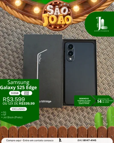 GALAXY S25 EDGE, 5G, 512GB, 12GB RAM, JET BLACK, SEMINOVO NA GARANTIA, EXCLUSIVO!