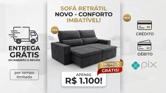 Sofá Retrátil Novo e moderno estilo e conforto imbatível ?