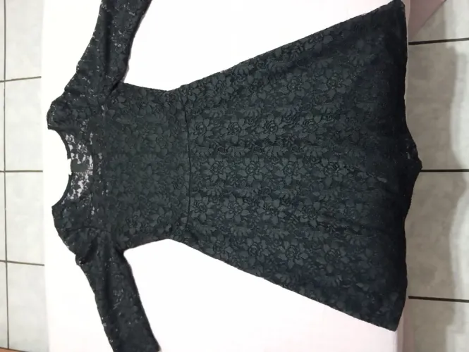 Vestido manga 3/4,preto,renda