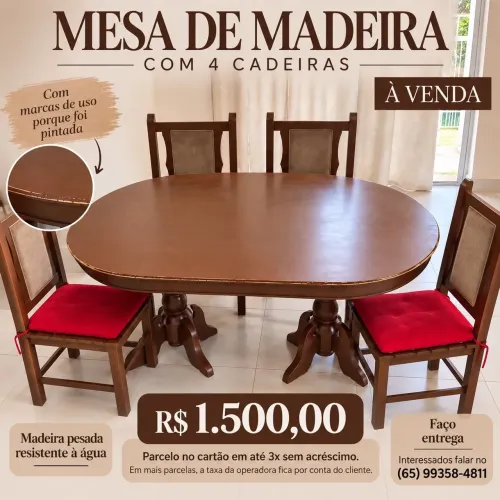 Mesa de madeira 4 cadeiras