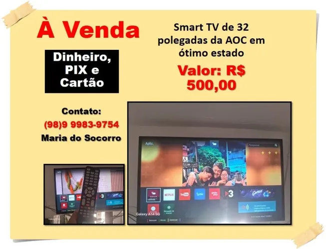 Tv usada em ótimo estado.  Marca AOC 32 polegadas.