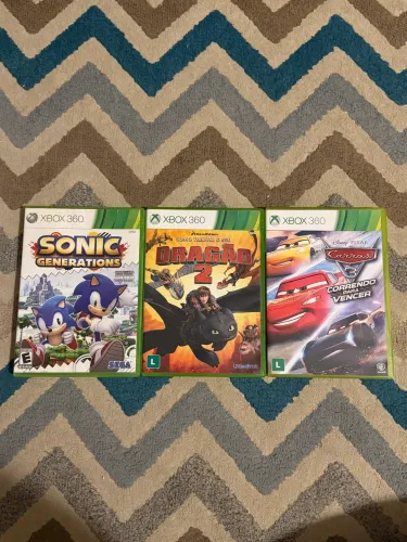 Kit Infantil Xbox 360 Original - Sonic Generations, Dragão 2 e Carros 3