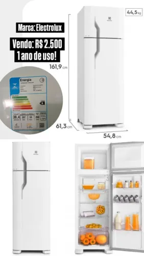 VENDO GELADEIRA R$ 2.500 ELECTROLUZ 220V 260 LITROS! 1 ANO DE USO.