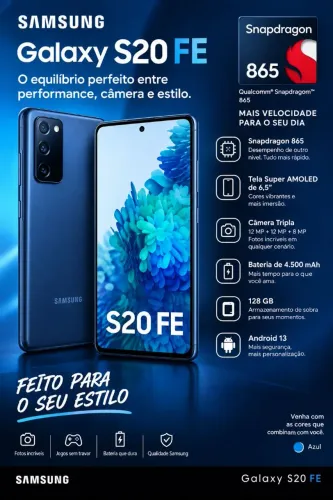 Samsung Galaxy S20FE Snapdragon 865 ( Celular Gamer com tela Super Amoled )