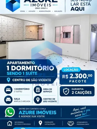 Apartamento 1 Quarto para Locação em São Vicente, Centro, 1 dormitório, 1 suíte, 2 banheir