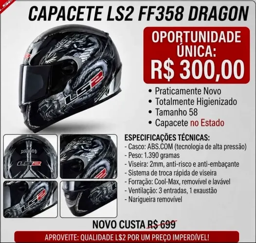 Capacete LS2 FF358 Dragon ? Tamanho 58
