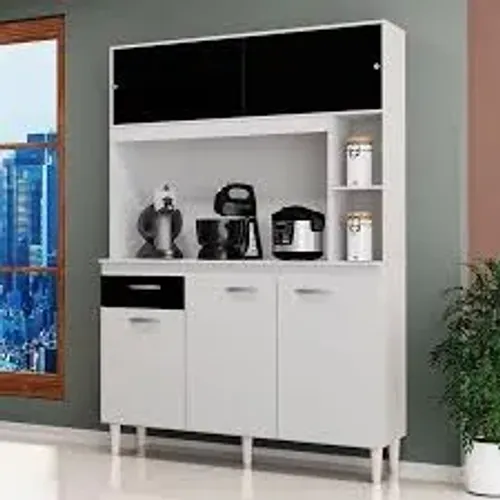 Armário de Cozinha Duda 5Pts 1Gv Branco.Preto Poquema - Entrega Rápida!