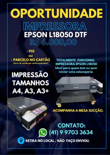 OPORTUNIDADE EPSON L18050 DTF 