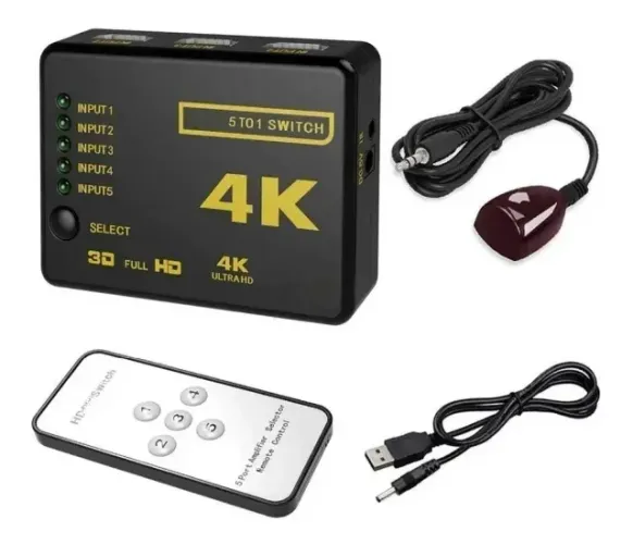 Hub Switch Hdmi 5x1 Ultra Hd 4k 3 Porta Controle Remoto 3d