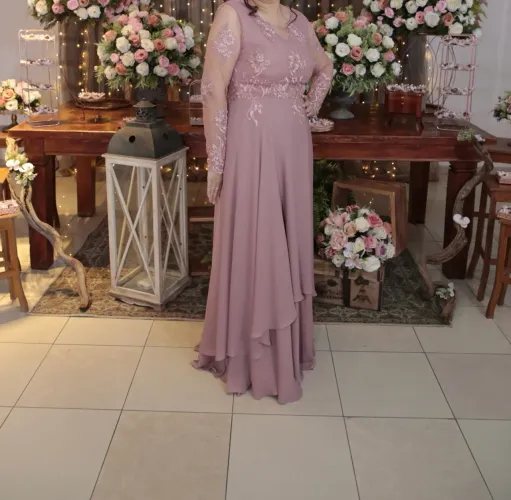 vestido de festa longo rosé com renda 44/46