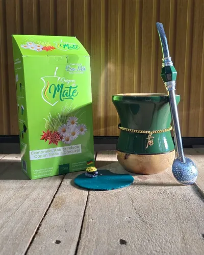 Kit para Chimarrão. Cuia, bomba, biscuit, choker e erva-mate