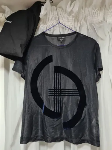 Blusa Transparente com Veludo Logo Giorgio Armani Vintage