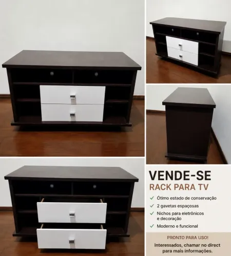 Rack para TV com 2 Gavetas e Nichos - Ótimo Estado
