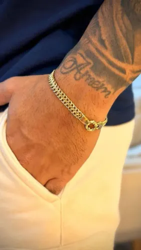 Pulseira Esteira Pitbull 6mm Banhada a Ouro - Moeda Antiga com Acabamento Premium