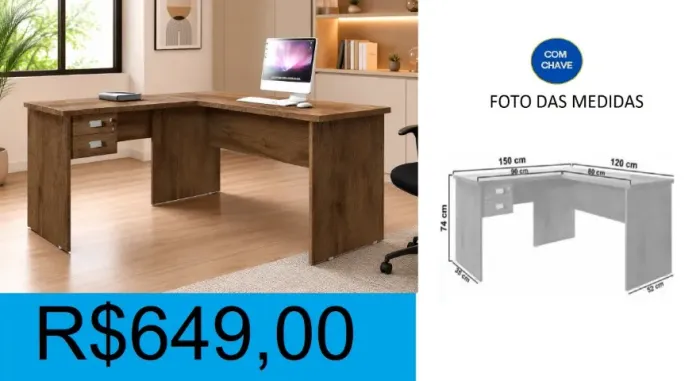 Escrivaninha em L super reforçada - temos a pronta entrega 