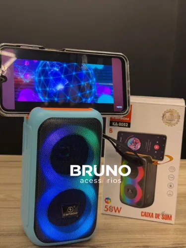 Caixa de som Bluetooth 50W com suporte para celular 