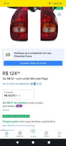 Lanterna Corsa Hatch 1 unidade esquerda 