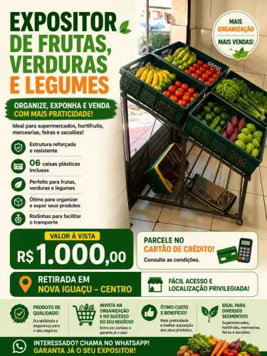 Expositor de Hortifruti para 6 caixas plásticas inclusas