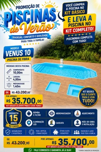 Promoção de Piscina Completa + Aquecimento Solar e Cascata
