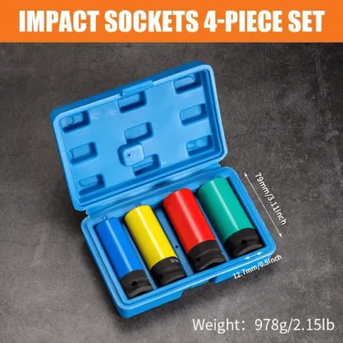 Jogo conjunto socket/soquete impacto roda liga leve, 17mm, 19mm, 21mm, 22mm