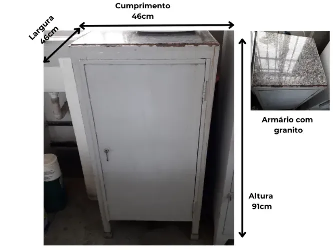 Armário de aço com tampo de granito 91x46