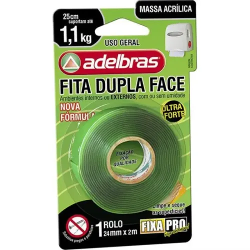 Fita Dupla Face Fixa Pro Massa Acrílica 24 mm x 2 m - Adelbras
