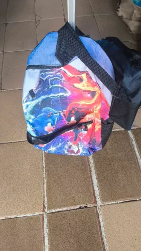 Mochila infantil com rodinhas + lancheira Sonic