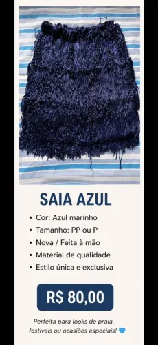 Saia de Franjas Artesanal Azul-Marinho | Tam. PP/P