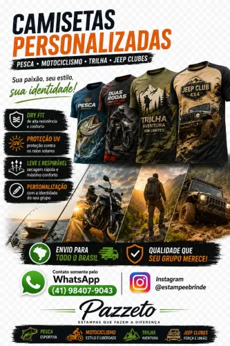 Camisetas Personalizadas para: Pesca - Motociclismo - Trilhas e Jeep Clubes