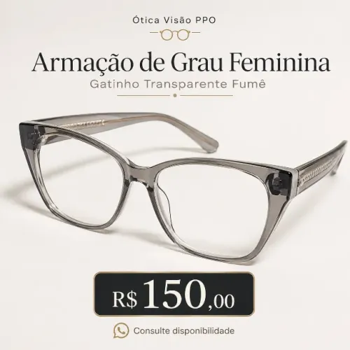 Armação de Grau Feminina Gatinho Transparente Fumê