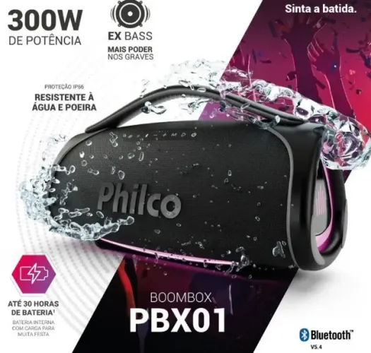 Caixa de Som Boombox Philco Extreme Bluetooth 300W resistente água, 30 horas de bateria