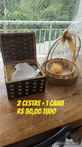Kit com 2 Cestas de Vime/Bambu + 1 Caixa Bauzinho Decorativa - Tudo por R$ 50